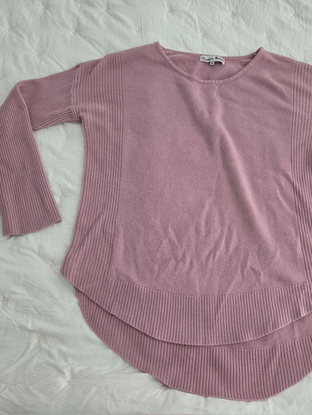 Carol Rose Dusty Pink Ribbed Hem Scoop Neck Sweater